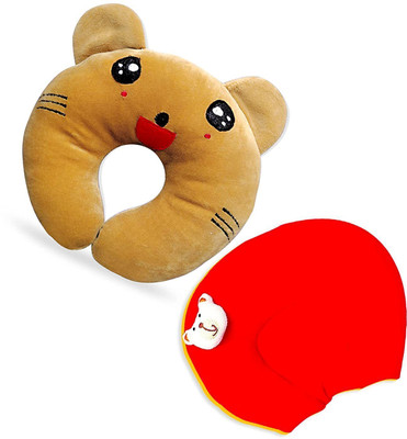 HouseOfCommon Cotton, Mustard Seeds Baby Pillow Pack of 2 Animals(Brown - Red)