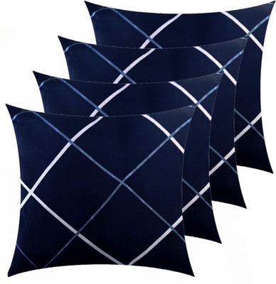 Swikon star Microfibre Cushion Pack of 4 Geometric(Dark Blue)