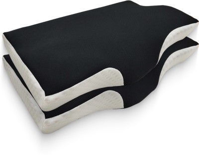 Sleepsia Contour Cervical Pillows for Neck and Shoulder Pain - Neck Support Pillow Memory Foam Solid Sleeping Pillow Pack of 2(Black, White)
