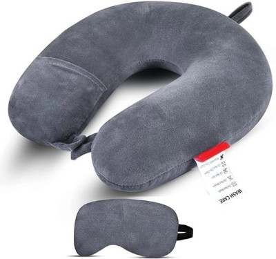 Polyester Fibre Alphanumeric Travel Pillow Pack of 2(GREY)