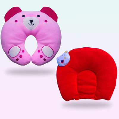 Momease Cotton Baby Pillow Pack of 2 Toons & Characters(Pink, Red)