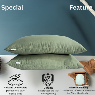 Siroki Microfiber Sleeping Pillow for Home Soft Fluffy 17x27 Inch Caspur Pillow Microfibre Solid Sleeping Pillow Pack of 2(Olive)