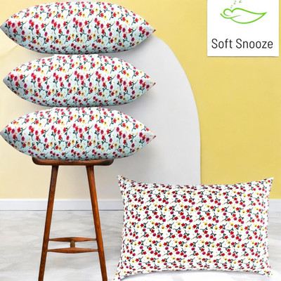 SOFT SNOOZE LUXURY Microfibre Floral Sleeping Pillow Pack of 4(White)
