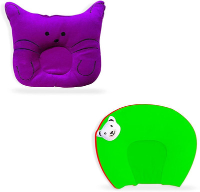 HouseOfCommon Cotton, Mustard Seeds Baby Pillow Pack of 2 Animals(Purple Cat & Green)