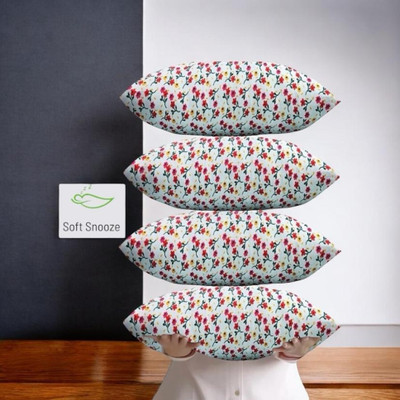 SOFT SNOOZE LUXURY Microfibre Floral Sleeping Pillow Pack of 4(White)