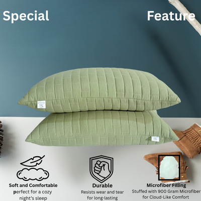 Siroki Microfiber Sleeping Pillow for Home Soft Fluffy 17x27 Inch Quilting Pillow Microfibre Solid Sleeping Pillow Pack of 2(Olive)
