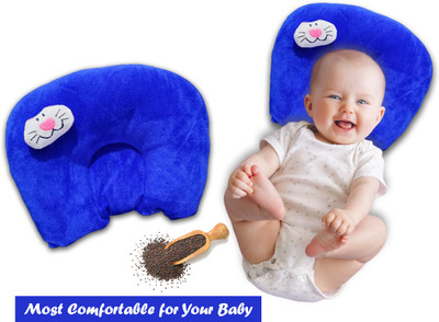StuffNest Microfibre, Mustard Seeds Animals Baby Pillow Pack of 1(Blue)