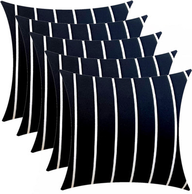ACTOS 5 Cushion And 2 Microfibre Stripes Bolster Pack of 7(Black1)