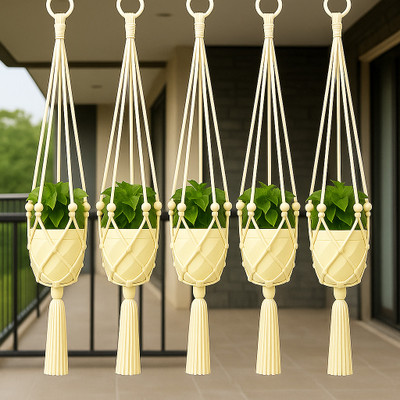 IMIARA Macrame Plant Hanger Cotton Rope Indoor Home Wall Balcony Decoration Without Pot Plant Container Set(Pack of 5, Fabric)