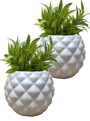 Gupta White Anar Round Ceramic Pot Size 4x5inch GH0012_1-04_Packof2 Plant Container Set(Pack of 2, Ceramic)