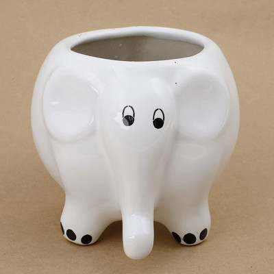 Nayi Umang Elephant Shape white ceramic pot/planter/vase/container for Indoor & Outdoor . Plant Container Set(Plastic)