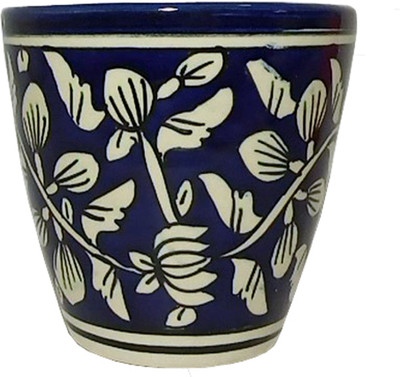 Gupta Homes Round Planter Pot, Traditional Mughal Handpainted Blue & White Floral Design Plant Container Set(Ceramic)