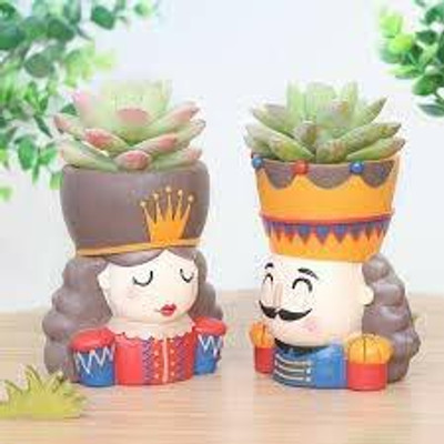 Vikarafty King|Queen Fairytale Kingdom Cartoon Trendy DesignHome Decor Without Plant Plant Container Set(Pack of 2, Terracotta)