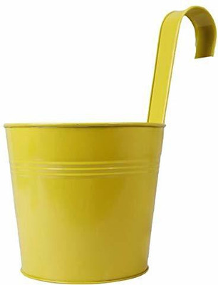 TrustBasket Plain Round Railing Planters/pots - Yellow Plant Container Set(Metal)