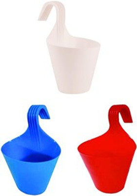 Chhaya Plastic Hook Hanging Ralling Colourful & Decorative Flower Pots Colour : Multi Plant Container Set(Pack of 3, Plastic)