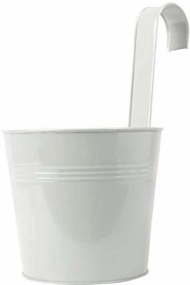 TrustBasket Plain Round Railing Planters/pots - White Plant Container Set(Metal)