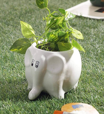 SBC ELEPHANT SHAPE CERAMIC POT(BROWN) Plant Container Set(Ceramic)