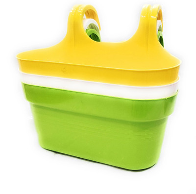 Muddstyles Home Balcony Double Hook Pot Yellow, White, Green Plant Container Set(Pack of 3, Plastic)