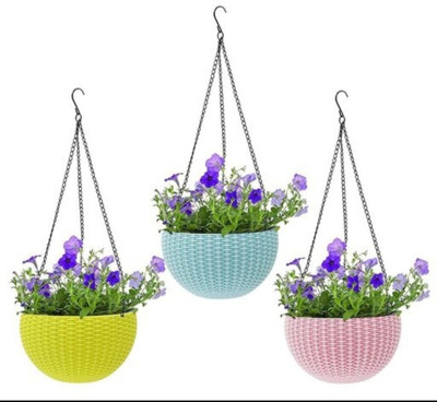 VirajSanchi Hanging Euro Basket Flower Pot Plant Container Set(Pack of 3, Plastic)