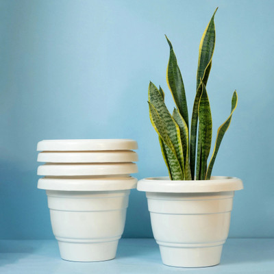 Mrida and Maati 10 Inch Flower Pot for Home (5 Pcs, WHITE),Indoor & Outdoor Gamla, Gardening Big Plant Container Set(Pack of 5, Plastic)