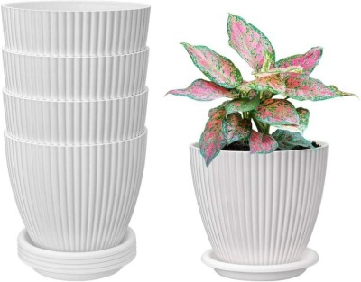 AKTOM (Pack of 5) Premium White 7 inch Dia. X 6 inch height gamla planter Plant Pots Plant Container Set(Pack of 5, Plastic)