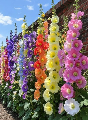 SUAA Hollyhock Mix Flower Seeds for Gardening: Your Garden's Towering Beauty! Seed(16 per packet)