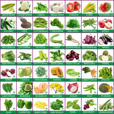 Greenery Hub 50 Variety MIx Vegetables & Fruit High Germination Seeds Combo Seed(50 per packet)