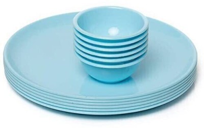 Kanha Microwave Safe and Unbreakable Round Full Plates with Bowl - Pack of 6 Plates and 6 Bowl Set- 12 Pieces (Aqua Blue) Dinner Plate(Pack of 12, Microwave Safe)