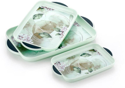 Whitepixel Celebration Flower Printed Serving Tray Set Plastic Material Glossy Finish Tray(Pack of 3)