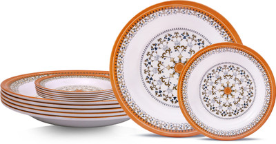 Feast Melamine(11+8 inch)Full+Half Deep Biryani/Pasta /Soup/Maggi/Gravy Rice Plate set Dinner Plate(Pack of 12)