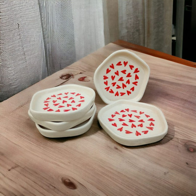 Malaikah Red Heart Platter Pack Of 5 Quarter Plate(Pack of 5)