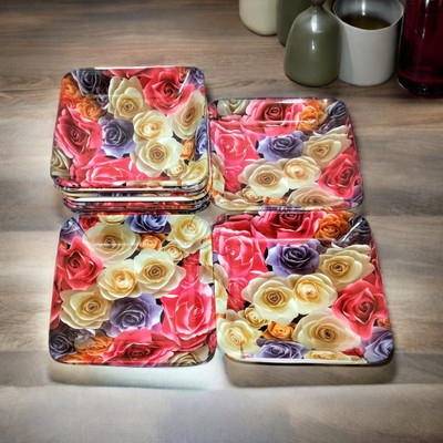 SGI Square Melamine Quater Plates For Serving Snacks in Random MultiColor Pack Of 12 Quater Plates Quarter Plate(Pack of 12)
