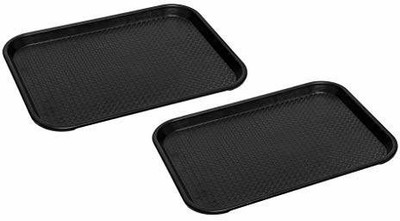 AWICKTIK High Raised Edges Serving Plastic Rectangular Trays 12x16 Inches (2 BLACK Tray) Tray(Pack of 2)