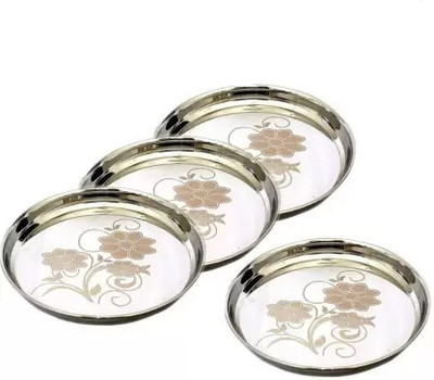 jai shri sons Jai Shri & Sons Stainless Steel Dinner Plates, Khumcha Thali/Serving Plate Quarter Plate(Pack of 4)