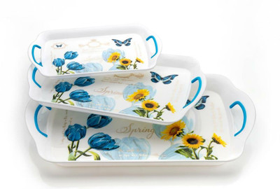 N J FASHION HUB TEA TRAY COMBO PACK 3 TRY Tray Serving Set(Pack of 3)