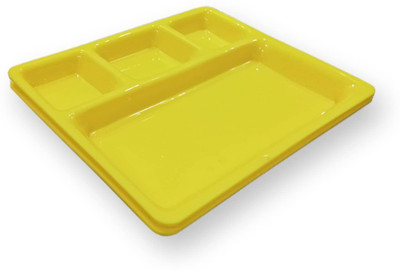 TWINK 4 Compartment Yellow Square Plates For Serving Snacks Breakfast Dinner Plate(Pack of 2)
