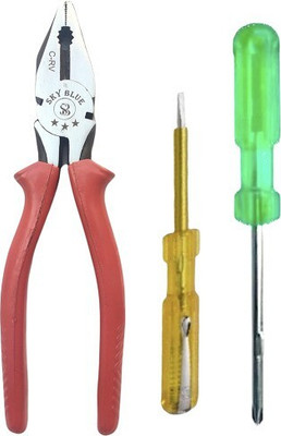 Sky Blue Enterprises Multipurpose 3 Piece Tool Kit Line Testar - 2 In 1 Screwdriver - C-rv Lineman Plier(Length : 8 inch)