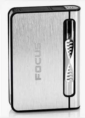 FAPA Focus Ultra Thin Cigarette Case with inbuilt Cigarette Lighter FIRST QUALITY STAR MAGIC Pocket Lighter(SILVER)