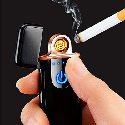 GLATOXI Ultra-Thin Flameless Electronic Lighter USB Rechargeable Windproof Metal Lighter Electric USB Charging Finger Touch Cigarette Lighter Cigarette Lighter(Black)