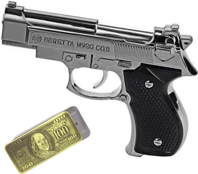 SLS FLAME 100 DOLLAR Shaped And M92G MINI SIZE Pistol Shaped Lighter Red Flame Cigarette Pocket Lighter Pack Of 2 Visit Website www.myfirstdot.com Pocket Lighter(Golden, Silver)