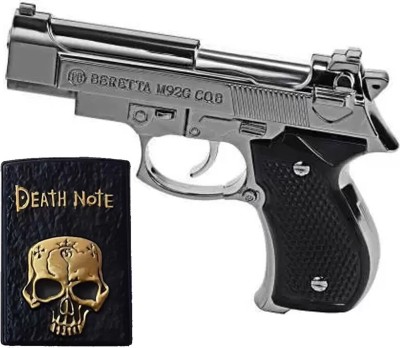 Ala Flame Death Note And M92G MINI GUN MOUSER Shaped Design Refillable Premium Look Side Slider Windproof Jet Flame Cigarette Lighter Pocket Lighter Pack Of 2 myfirstdot Pocket Lighter(BLACK)