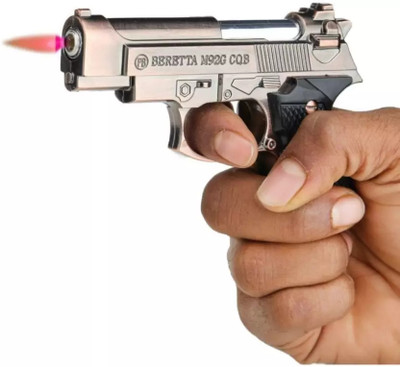 AZ PRODUCTS (PACK OF 1) WINDPROOF INTERNATIONAL FIRST QUALITY GUN SHAPE REFILLABLE Pocket Lighter(Silver)