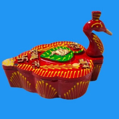 jignisha Fashion Peacock Shape Meenakari Kumkum Box for Gift and Pooja Purpose Plastic(1 Pieces, Multicolor)