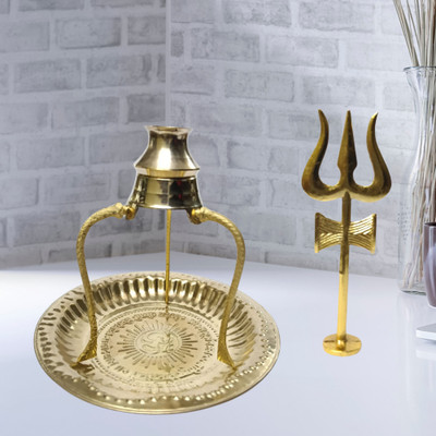 DARIDRA BHANJAN shivling jal stand, brass om thali with brass trishul for shiva puja/ (brass). Decorative Showpiece  -  12 cm(Brass, Gold)