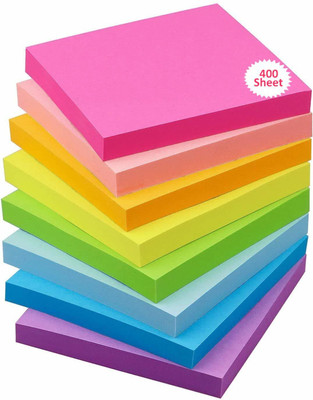 Nutshell Vibrant Colors Fluorescent Paper 400 Sheets 3 x 3 Inch Sticky Notes Self Adhesive Post It, 5 Colors(Set Of 1, Multicolor)