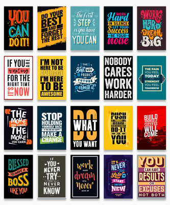 Inspirational Motivational Quotes Wall Abstract Poster for Room Home and Office Decor, Multicolor (Pack of 20) Paper Print(8.3 inch X 11.7 inch)