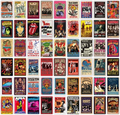 Pack of 54 Rockband Posters Collage Kit For Wall Fine Art Print(4 inch X 6 inch, Rolled)