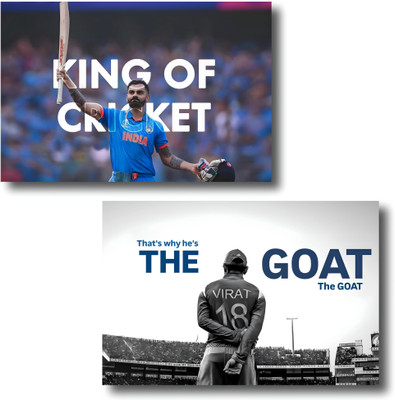 FrameHouse’s Virat Kohli Wall Poster Set – “King of Cricket” & “The GOAT” Motivational Prints | 12x18 Inches Glossy Finish | Inspirational Decor for Cricket Fans, Bedroom, Study & Office Walls Photographic Paper(12 inch X 18 inch, Rolled Posters In High Quality Container Roll For Safe Delivery Of Yo