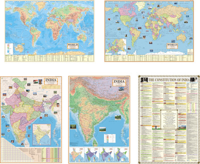 INDIA &, WORLD MAP (POLITICAL & PHYSICAL) and INDIA CONSTITUTION CHART ( PACK OF 5) All Map/Chart Size : 28 X 40 inch ( 70X 100 cm) . MOST HELPFUL IN UPSC, PCS, SSC, RILWAYS & OTHER COMPETITIVE EXAMS : PAPER PRINT : COMBO OF 5 Paper Print(40 inch X 28 inch)
