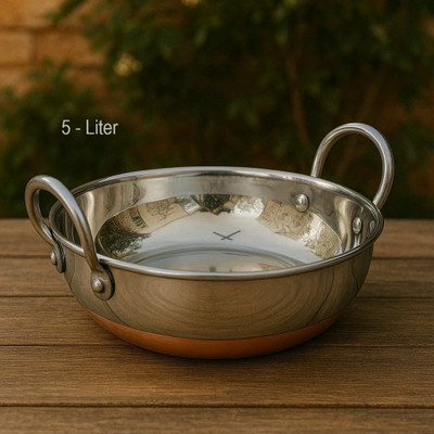 KICHENLY Copper Bottom Stainless Steel Kadhai Pot Pans with Handle Kadhai 30 cm diameter 5 L capacity(Stainless Steel, Induction Bottom)